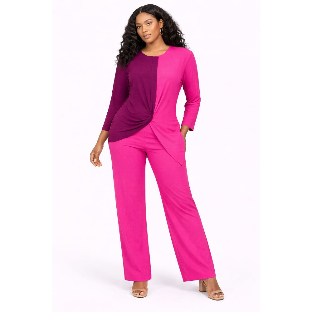 Women Pink and Plum Top & Wide Leg Trouser Set